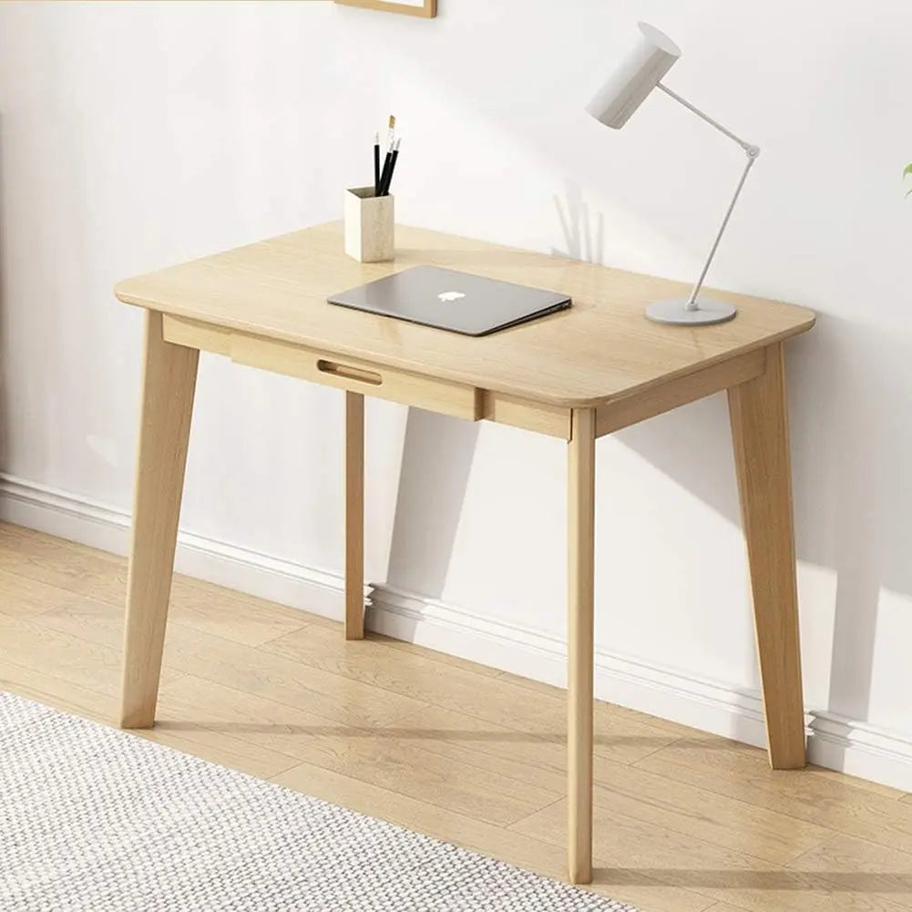 Solid Wood Writing Desk with Drawer for Home Office, Laptop Computer Work Study Table