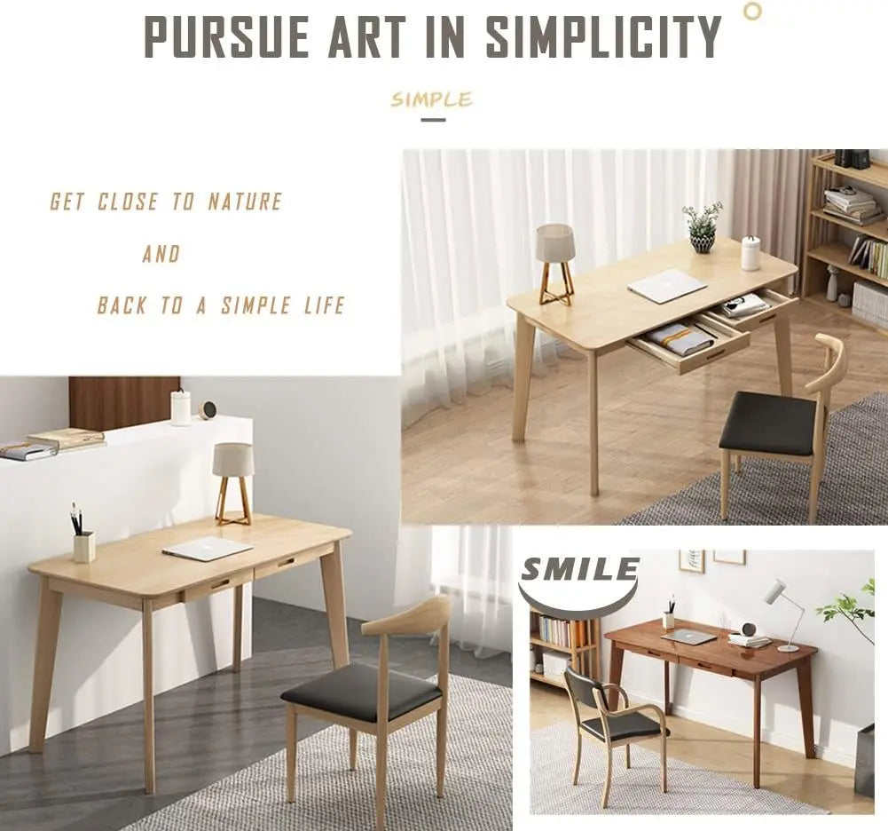 Solid Wood Writing Desk with Drawer for Home Office, Laptop Computer Work Study Table