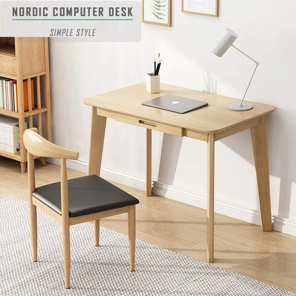 Solid Wood Writing Desk with Drawer for Home Office, Laptop Computer Work Study Table